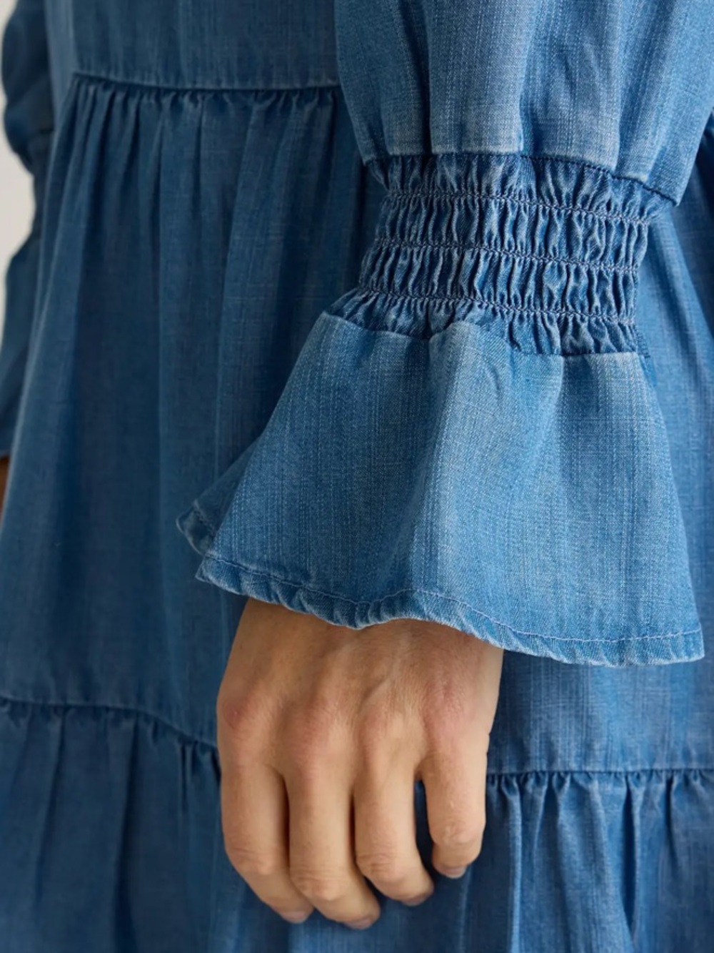 Quince Chambray Tiered Mini Dress Size S - Picture 9 of 11
